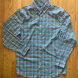 Vineyard Vines Blue and White Checkered Button Down Perfo Shirt size L (14/16)